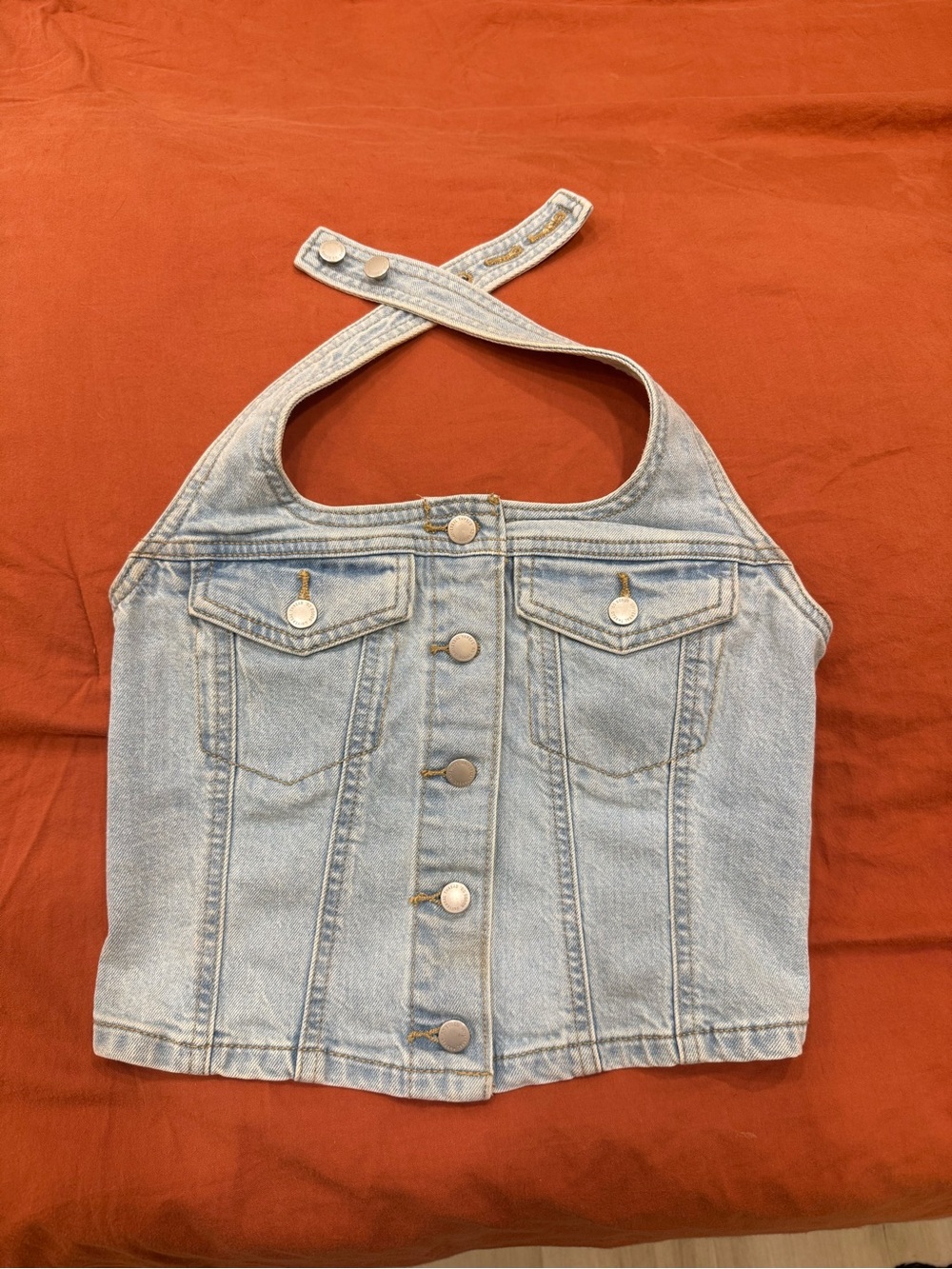 Universal Thread Light Blue Denim Halter Crop Top